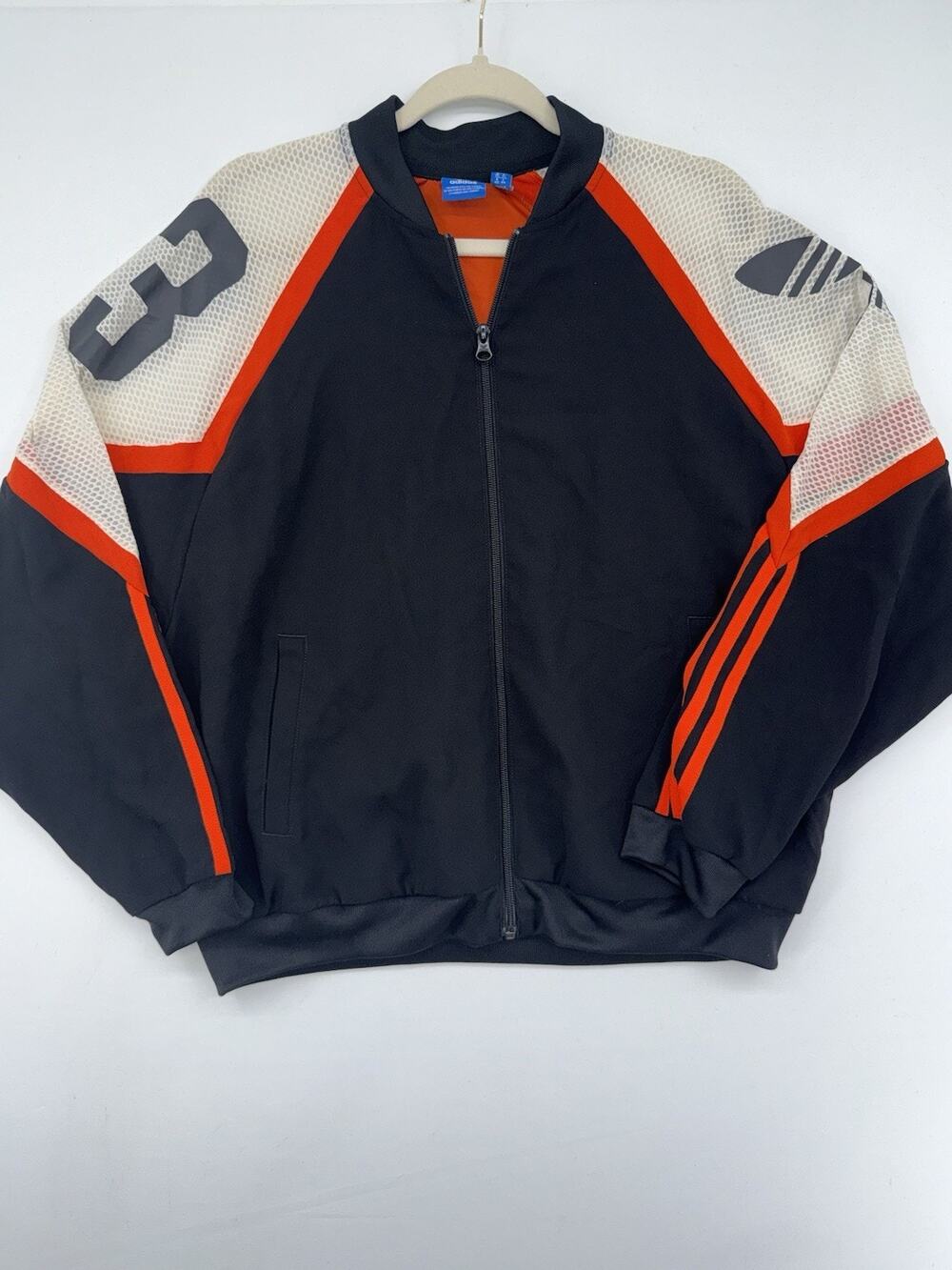 adidas Originals Men's Black & Orange Track Jacket Full Zip 3-Stripes Pockets M